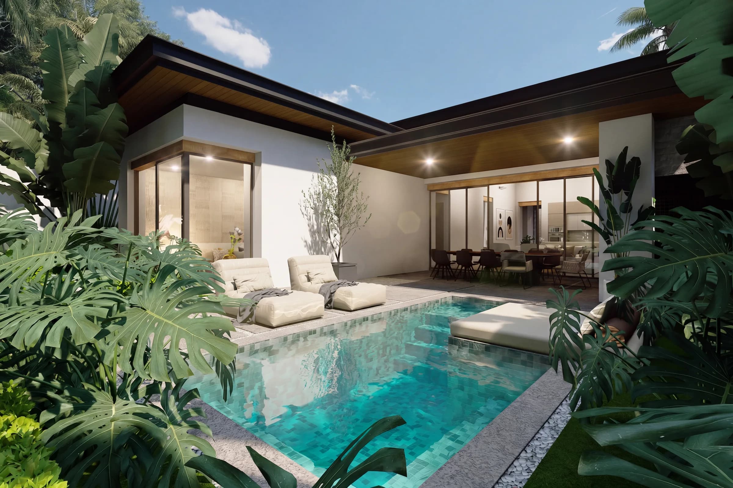 Model C private pool and sun loungers